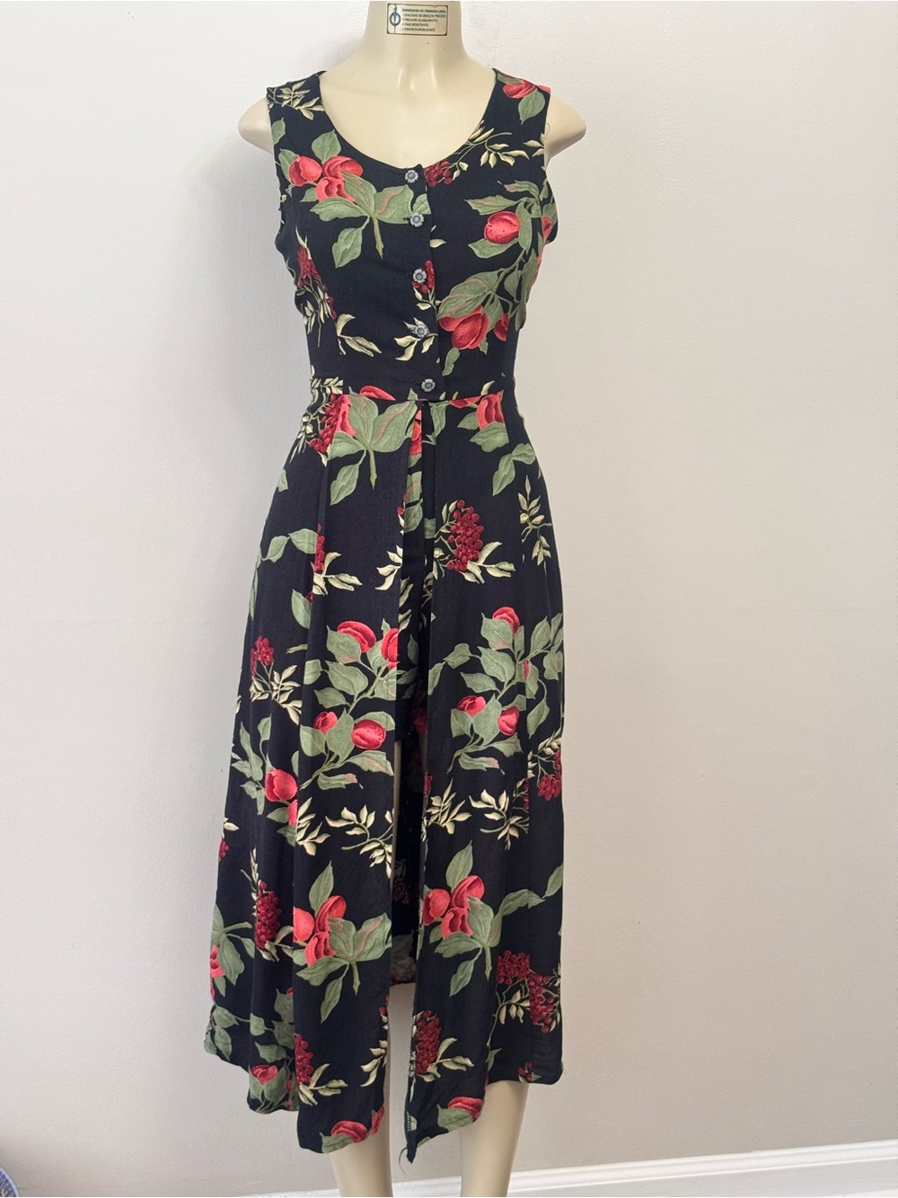 90s Nu-Mode Romper Dress with Red Floral Print